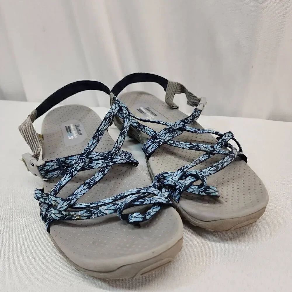 Skechers Size 11 Glitter Sporty Trail Women's Toe Loop Sandals Gray / Blue CC